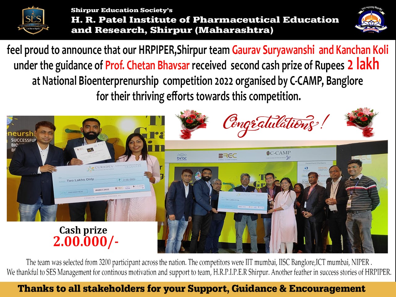 Gaurav Suryawanshi and Kanchan Koli received 2 Lakh cash prize