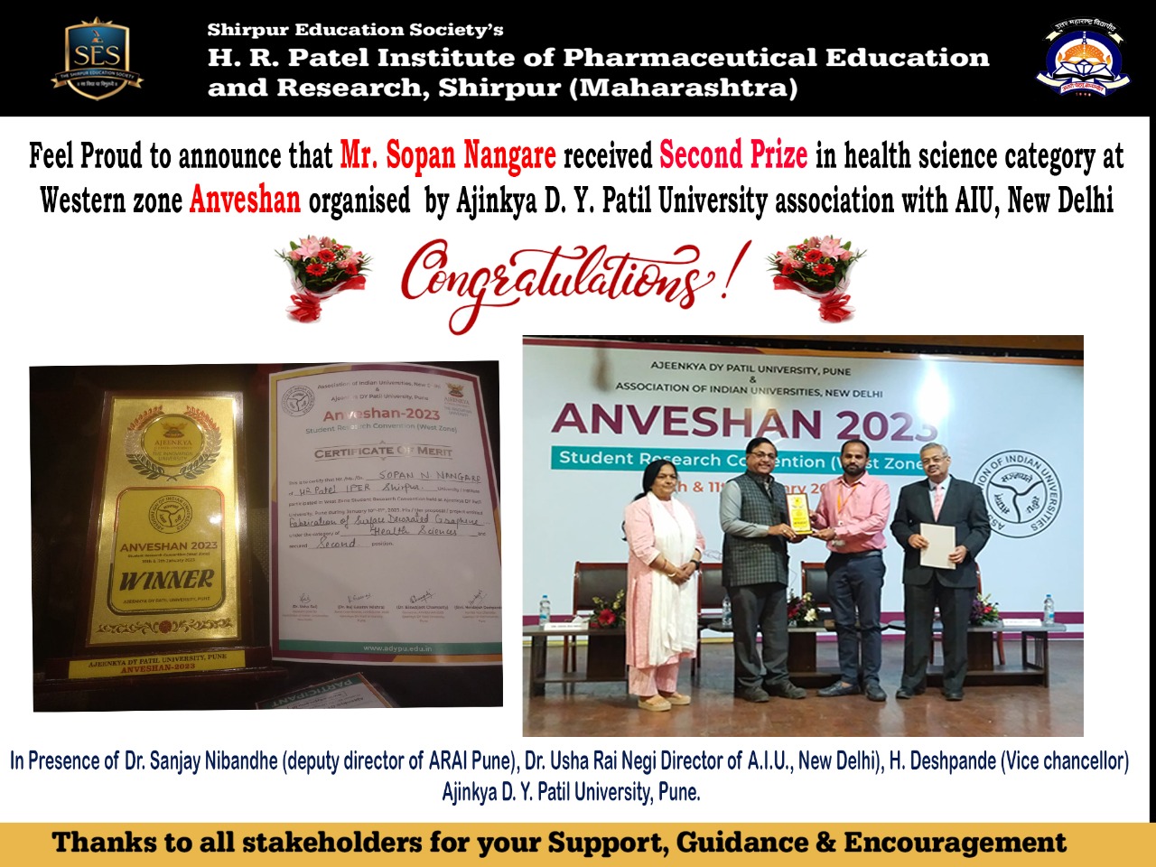 2nd Price in research presentation at Western Zone Anveshan