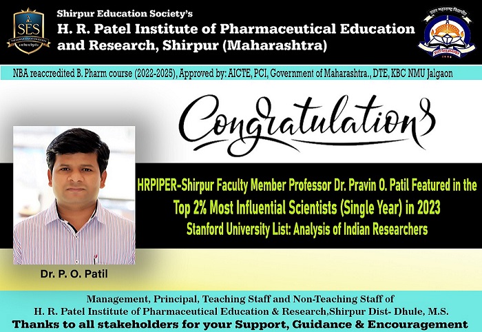 Dr. PRAVIN PATIL MAKES IT TOP 2% SCIENTIST LIST OT THE WORLD BY STANFORD UNIVERSITY 2023