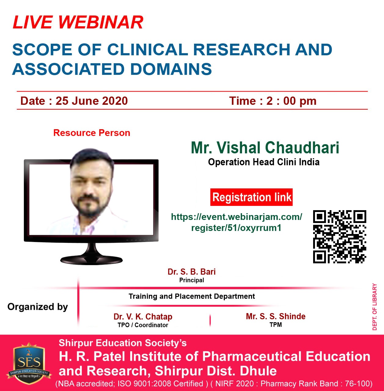 WEBINAR SERIES by experts from reputed national and international organisations.