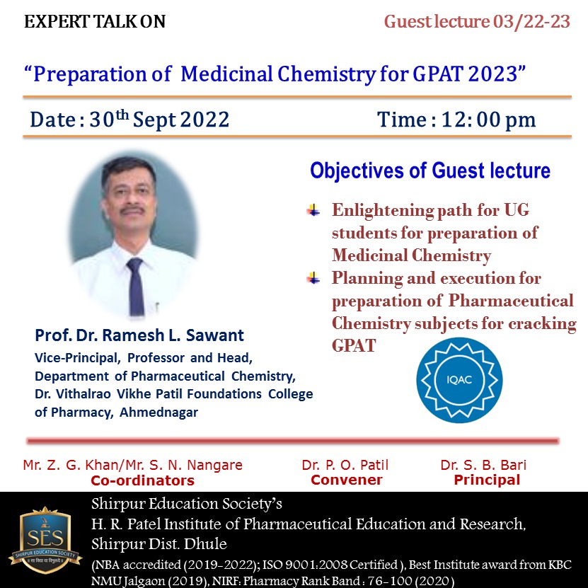 Guest Lecture on Preparation of Medicinal Chemistry for GPAT 2023