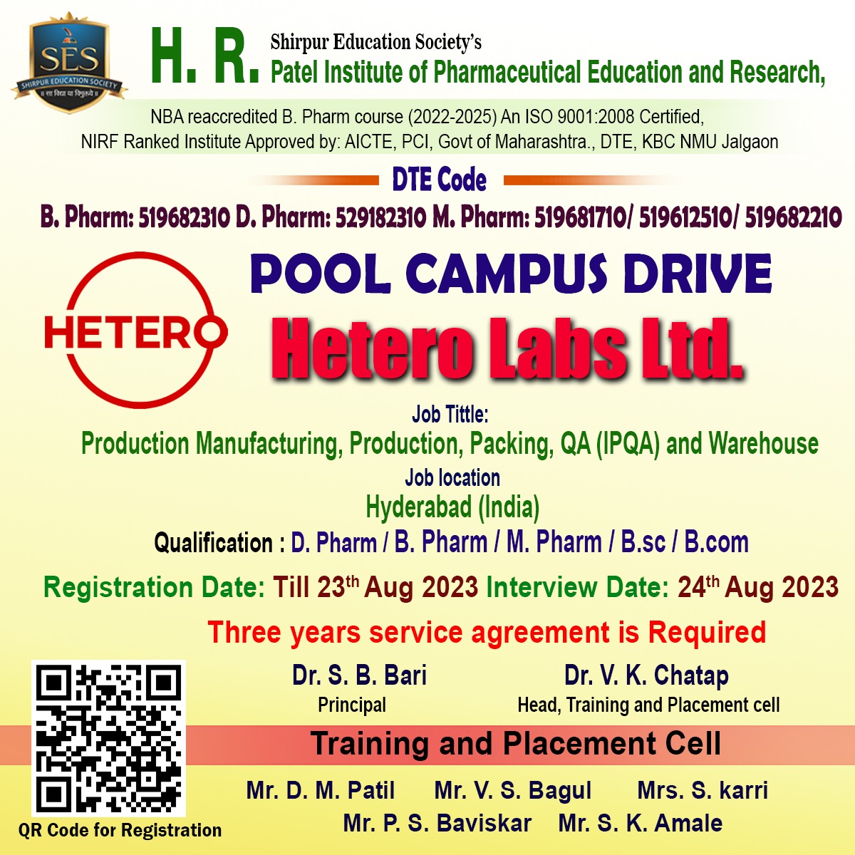Pool Campus Interview of Hetero Pharma Pvt. Ltd, Hyderabad for Production, QA, QC IPQC, Warehouse